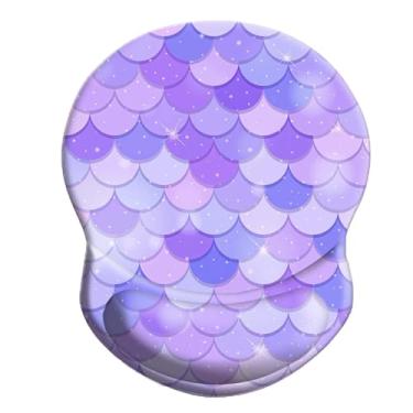 Imagem de Tapete de mouse com suporte de pulso antiderrapante de borracha para descanso de pulso mousepad 22,2 cm x 17,5 cm pequeno tapete de mouse para trabalho e jogos (pulso de sereia roxo)