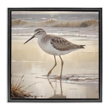 Imagem de Stupell Industries Arte de parede Wading Beach Sandpiper preta emoldurada flutuante, design por Susan Arnot, 45,7 x 45,7 cm