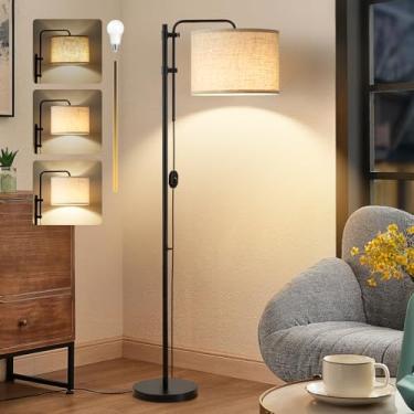 Imagem de GyroVu Luminária De Chão Para Sala De Estar, Luminárias De Pé Com Altura Ajustável E Abajur Bege Giratório De 350°, Luminária Alta Moderna De 67,5 Polegadas, Luminárias De Chão Reguláveis Para Quart