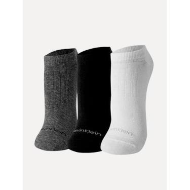 Imagem de Meia Calvin Klein Invisível Preta/Branca/Grafite Kit 3 Pares, UN
