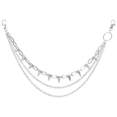 Imagem de Corrente de calça jeans de bolso, cinto tipo carteira para homens, multicamadas, hip hop, motociclista, gótico, punk, cintos, acessório de joias com borla, para mulheres, homens, calças, saias, prata