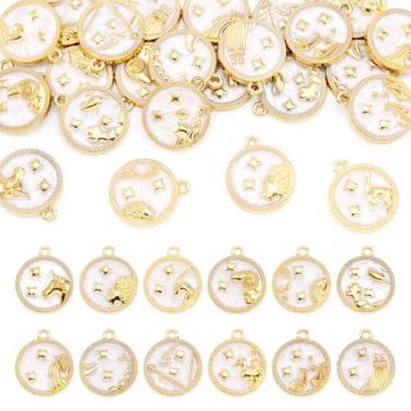 Imagem de Spritewelry 24 peças pingentes de doze constelações banhado a ouro liga esmaltada, pingentes ocidentais, sinal de aniversário, pingente da sorte para pulseira faça você mesmo, colar, brinco