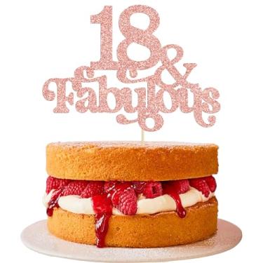 Imagem de Ephlyn 1 pç 18 & Fabulous Cake Topper Glitter Dezoito e Fabulous Cake Toppers Happy 18th Birthday Palheta de bolo para decoração de festa de aniversário de 18 anos suprimentos ouro rosa