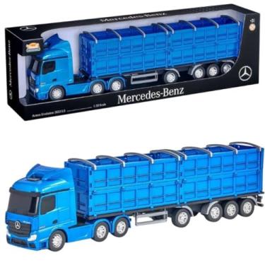 Imagem de Caminhão Carreta Ganeleiro, Escala 1:30, com Portas Laterais Articuladas, Rodas Cromadas, Trava de Apoio, Brinquedo p/Crianças, Presente Infantil, Colecionável, Carrinho, Miniatura (Azul Claro)