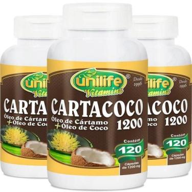 Imagem de Kit3 Óleo De Cártamo/Coco Cartacoco 1200Mg Unilife 120 Cáps