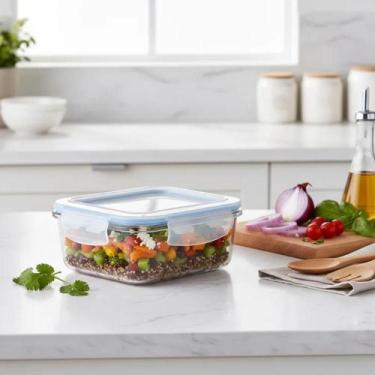 Imagem de Pote Retangular Hermético Vidro Marmita Microondas Fitness Marmitinhas