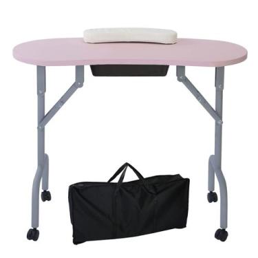 Imagem de Mesa de manicure portátil AGESISI Mesa de manicure dobrável com gaveta