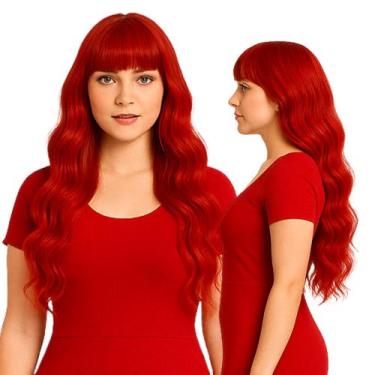 Imagem de Peruca Wig Ondas Naturais com Franja Lateral Vermelha 65cm - Maya Hair