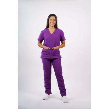 Imagem de Pijama Feminino Oxford Roxo - Conjunto Hospitalar - Toka Brasil, PP