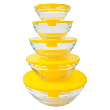 Imagem de Jogo C/5 Porta Mantimentos De Vidro Tigelas Potes Com Tampa