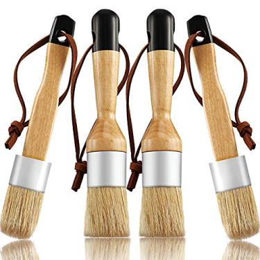 Imagem de 4 pincéis de giz e cera incluem pincel de tinta de giz plano e redondo com cerdas, ceras multiuso e escovas de estêncil para cadeiras, cômodas, armários e outros móveis de madeira