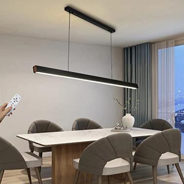 Imagem de Luminária pendente LED regulável, preta, listra longa, mesa de jantar, lâmpada de suspensão com controle remoto, design linear moderno, altura ajustável, lustre para escritório, bar, sala de
