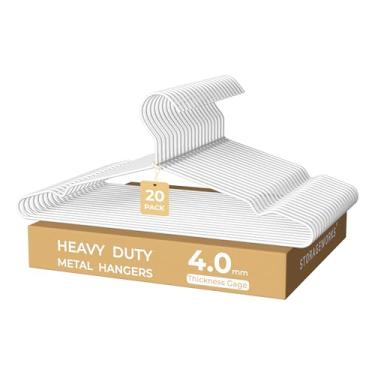 Imagem de StorageWorks Cabides de arame para armário, cabide de metal super grosso de 4 mm, cabide resistente para casacos, camisas, jaquetas, calças, ternos, branco, pacote com 20