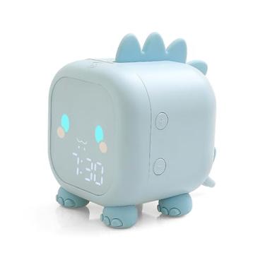 Imagem de Despertador digital LED despertador fofo dinossauro digital despertador de cabeceira relógio de mesa treinador de sono despertar luz noturna Relojes para pessoas com sono pesado (azul)
