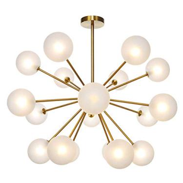 Imagem de Lustre de bola de vidro de meados do século com acabamento em latão, luminária pendente de 18 galhos de luz para sala de estar, cozinha, escadas, luminária suspensa semi-embutida com cúpulas