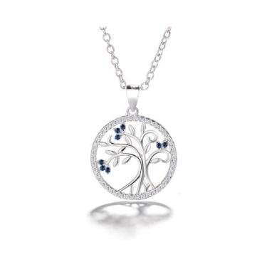 Imagem de Colar Tree of Life, prata 925, azul, zircão, feminino, 50 cm - Lightbe