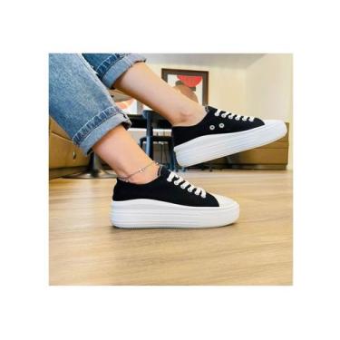 Imagem de Tênis Urban Canvas com plataforma casual para mulheres - preto - Light