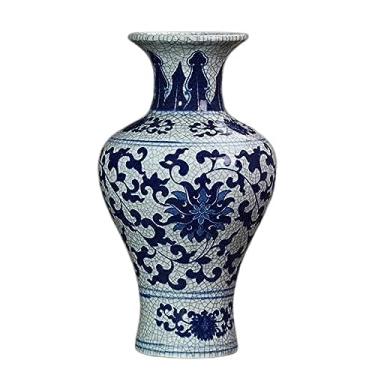 Imagem de AKALNNB Vasos de porcelana azul e branco, vaso criativo, cerâmica, vasos de porcelana azul e branco antigo, rachadura de flor, novas decorações chinesas para sala de estar, vasos de flores para casa