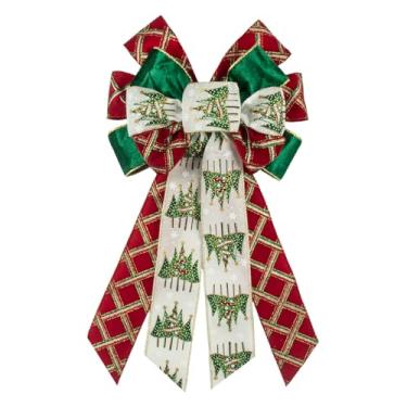 Imagem de ABTOLS Grande laço de Natal para guirlanda, coroa de flores com glitter de diamante vintage, laços de veludo verde para porta da frente, enfeite de serapilheira para árvore de Natal, Ano Novo