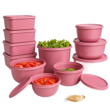Imagem de Kit Com 15 Potes Plásticos Herméticos Para Cozinha(Rosa)