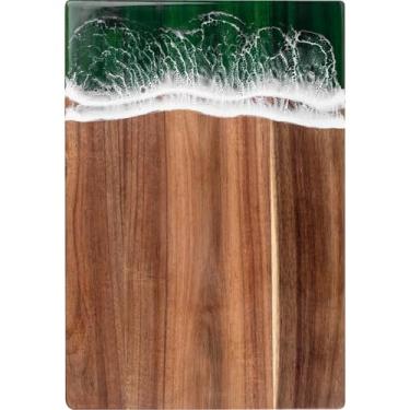Imagem de Paxlloonge Tábua de corte de madeira de acácia com design ondulado de resina, tábua de cortar queijo, carne, vegetais, tábua de servir, 35 x 25 cm