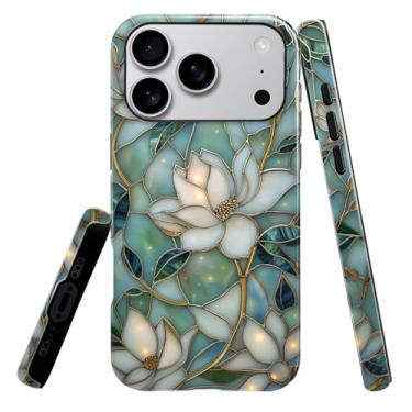 Imagem de heindiy Compatível com iPhone 17 Pro, capa brilhante, proteção total, à prova de choque, anti-arranhões, capa de TPU, capas para homens e mulheres - flores de magnólia vintage