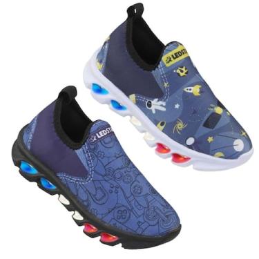 Imagem de Kit com dois pares de tenis de led ledstar masculino astronauta e game