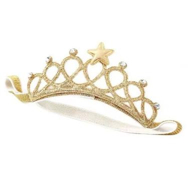 Imagem de Tiara Coroa Infantil Festa Strass Pedra Faixa Elástica 13cm - WB, Dour