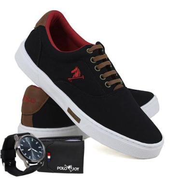 Imagem de Kit Sapatênis Lona com Relógio e Carteira Masculino Casual - Polo Joy,