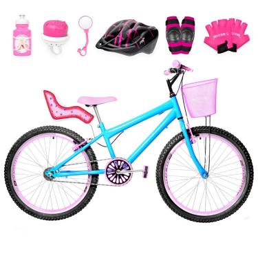 Imagem de Bicicleta Aro 24 Aero + Kit Premium Cor Azul Claro E Rosa