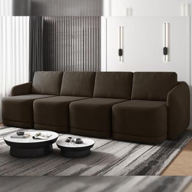 Imagem de Sofá Cama Modulado Retrátil e Reclinável Decorativo Varsóvia 356cm Veludo Marrom G33 - Gran Belo
