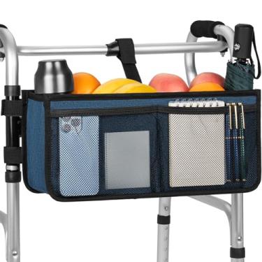 Imagem de Cesta para andador dobrável com suporte de copo, bolsa de armazenamento dobrável removível, grande capacidade de armazenamento para idosos, acessório de transporte, Azul, 16.5 inches (L) x 5.7 inches