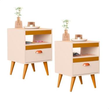 Imagem de Kit 2 Mesa De Cabeceira Para Quarto Com Pés e Gaveta (Off White Ype)