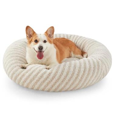 Imagem de MIXJOY Camas calmantes para cães de tamanho grande – Cama de cachorro grande de donut lavável com capa de zíper removível, cama redonda de pelúcia sintética para animais de estimação com fundo