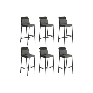 Imagem de Kit 6 Banquetas Sala Jantar Duo 1753 6 Un Preto-linho Grafite-courano Preto - Carraro