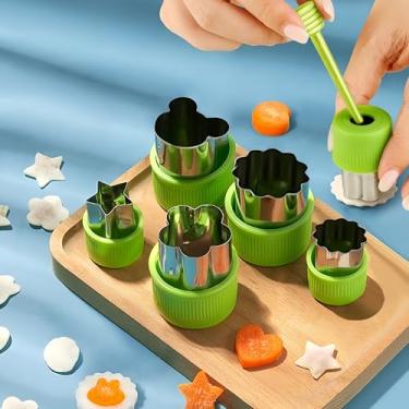 Imagem de Conjunto de carimbos de cortador de frutas e legumes, 5 peças de cortadores de biscoito de aço inoxidável com bastão de desmoldagem, carimbos de pastelaria de biscoito de frutas, ferramentas de