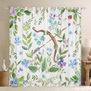 Imagem de Cortinas blackout para esportes com arco 30%-50%, cortinas de janela com folhas de flores 2 painéis 96 x 137 cm para crianças, meninos, meninas, alvo de tiro com arco, atletas, esportes, jogos