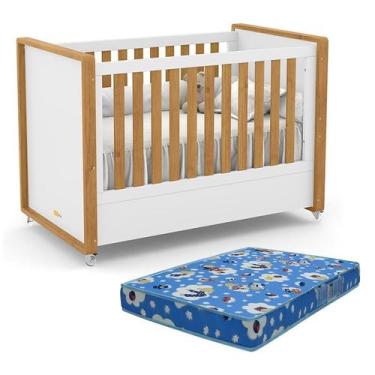 Imagem de Berço Americano Tutto New Branco Soft/Freijó e Colchão Baby Physical -