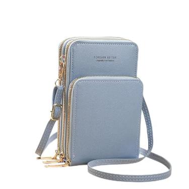 Imagem de Pequena bolsa transversal para celular feminina, mini bolsa de mão sobre o ombro com compartimentos para cartão de crédito, Azul, Small