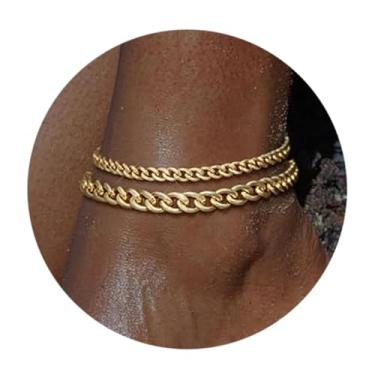 Imagem de Tornozeleiras de ouro cubano grosso chian, tornozeleiras de ouro 14K para mulheres tornozeleiras em camadas, One Size, Latão, Sem Pedra Preciosa