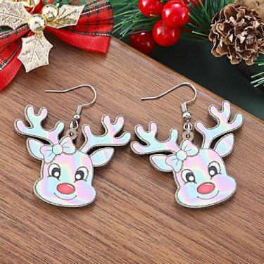 Imagem de Brincos de Natal para mulheres, brincos pendentes de veado, roupas de Natal, acessórios de bijuteria, 2inch, Aço inoxidável, Sem pedra preciosa