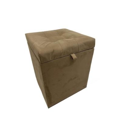 Imagem de Puff Baú Quadrado 1 Lugar Em Mdf Em Suede Puff Sala Banco Pufe Banquetas(Rodízio,Marrom Claro)