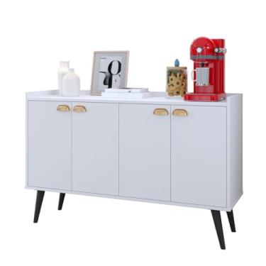 Imagem de Aparador Buffet Cantinho Café Sala Jantar Cozinha 4 Portas Puxador Concha Prateleira Interna (Kiev - Branco)