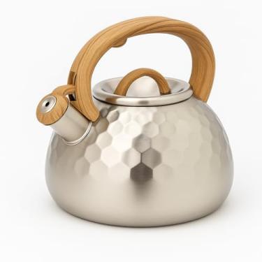 Imagem de Chaleira Premium de Aço Inox com Apito 3 Litros QHS Design Diamante – Cabo de Silicone Efeito Bambu Antitérmico – Compatível com Fogão a Gás, Indução e Elétrico – Elegância e Segurança na Cozinha