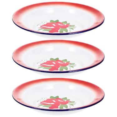 Imagem de HOMSFOU 3 peças de pratos de esmalte para churrasco, pratos profundos esmaltados, pratos de acampamento, pratos de pudim, bandeja de torta esmaltada, pratos de metal esmaltados, bandejas transparentes