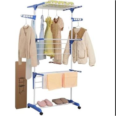 Imagem de Varal De Chão 3 Andares Para Roupas, Calcinhas, Toalhas, Roupa De Nenem 4 Rodas Dobrável Reforçado e Portátil