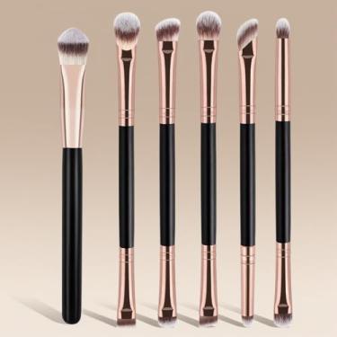 Imagem de Pincéis de maquiagem, conjunto de 6 pincéis de maquiagem, inclui 1 pincel de maquiagem básico e 5 pincéis de maquiagem de cabeça dupla, corretivo em pó para contorno de base, sombras e blush, conjunto