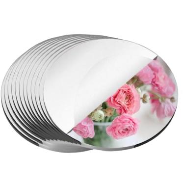 Imagem de Conjunto de pratos de velas espelhadas redondas de 25,4 cm – 7 peças de centro de acrílico para mesas, bandejas de espelho de vidro circulares, azulejos para decoração de casamento, festa, decoração