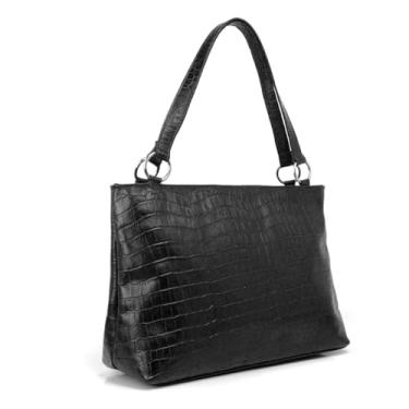 Imagem de Bolsa Feminina Couro Legítimo Shopping Tote Bag Preto Croco
