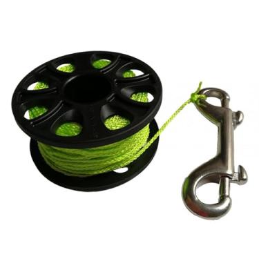 Imagem de simhoa Equipamento de carretel de mergulho portátil 30M, clipe de pressão de parafuso de ponta dupla, carretel de dedo para esportes subaquáticos, Verde